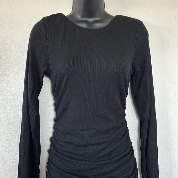 Princess Polly Newton Black Strappy Cutout Back Long Sleeve Ruched Mini Dress - Picture 5 of 13